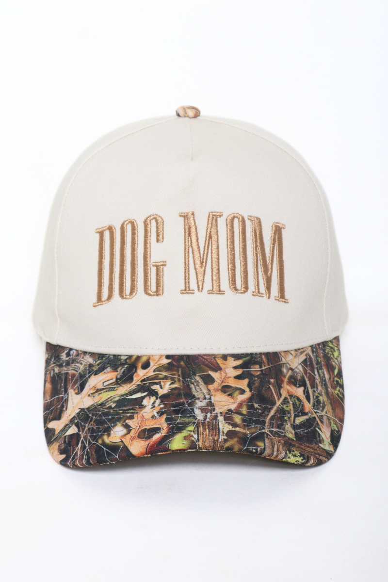 DOG MOM embroidery Camo Print Brim 5 Panel Baseball Cap