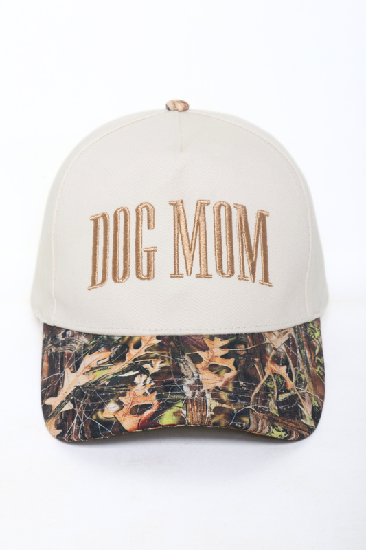 DOG MOM embroidery Camo Print Brim 5 Panel Baseball Cap