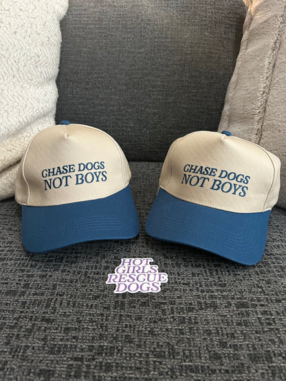 Chase Dogs Not Boys Trucker Hat – Blue & Tan