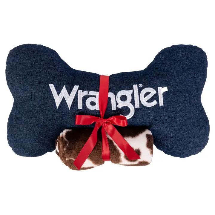 Wrangler Blanket & Pillow Set - Cow Print & Denim
