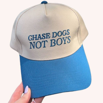 Chase Dogs Not Boys Trucker Hat – Blue & Tan